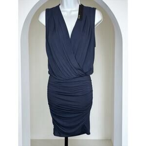 Krisa Shirred Surplice Mini Dress Nile Blue Ruched Bodycon XS NWT